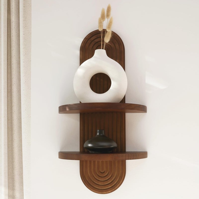 GRID FORTE Modern Wall Shelf with Arched Wood Design Mid-Century Double Floating Rainbow Shelves for Indoor Decoration Holding Planter Ornaments, 22 x 11.6 Inch (Walnut) - Image 3