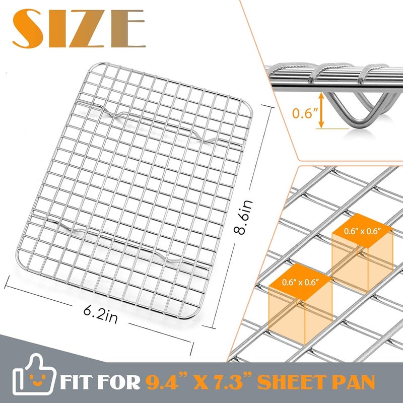 E-far Small Baking Cooling Rack Set of 2, E-far Stainless Steel Toaster Oven Rack for Cooking Roasting Grilling Meat, 8.6” x 6.2” Metal Bakeable Wire Racks for Cookie Cake Bacon - Dishwasher Safe Strong durable raw material - Image 2