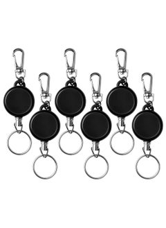 6 Pieces Retractable Badge Clip Reel Keychain with Belt Clip and Key Ring, Carabiner for Students, Office Workers, Nurses, Travel