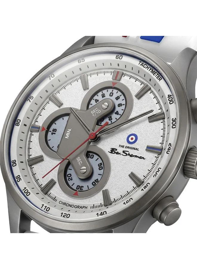 Ben Sherman Brighton White Dial White Silicone Strap Chronograph Watch for Men, 43.5mm
