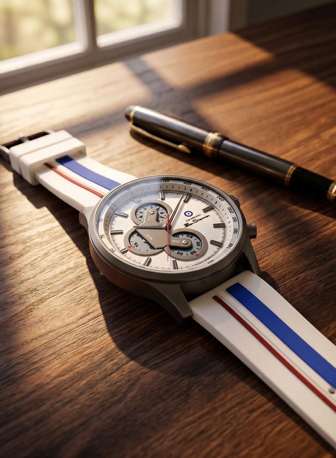 Ben Sherman Brighton White Dial White Silicone Strap Chronograph Watch for Men, 43.5mm - Image 4