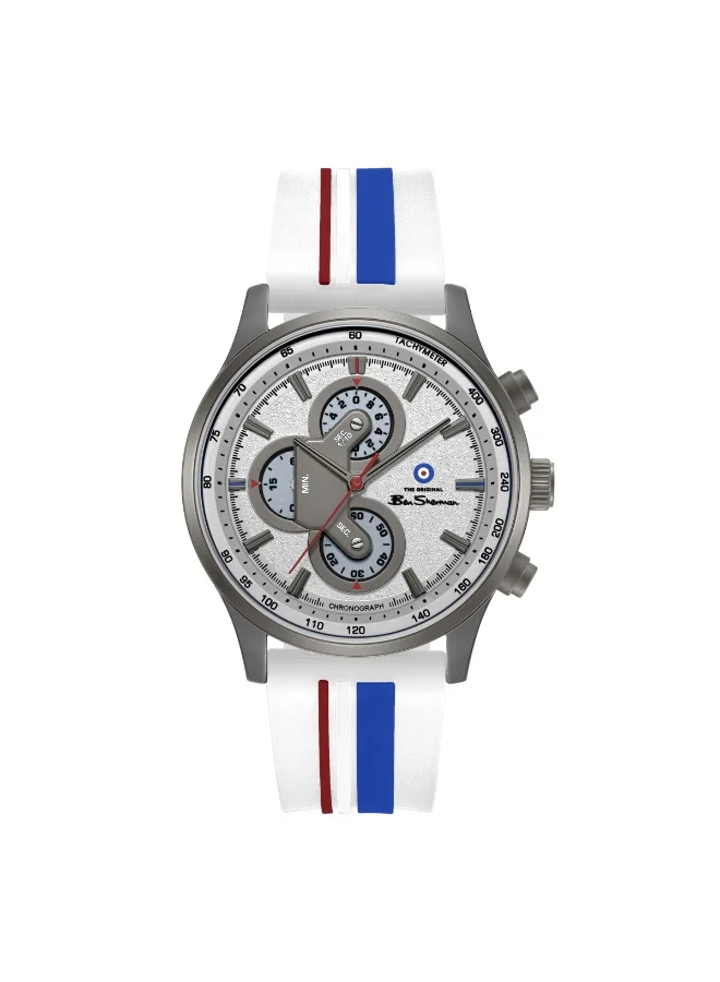 Ben Sherman Brighton White Dial White Silicone Strap Chronograph Watch for Men, 43.5mm