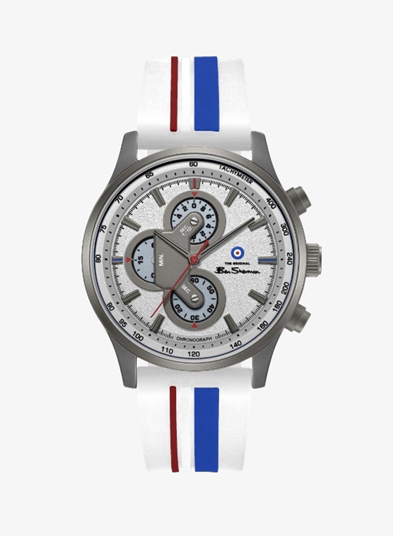 Ben Sherman Brighton White Dial White Silicone Strap Chronograph Watch for Men, 43.5mm - Image 1