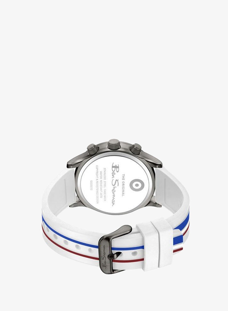 Ben Sherman Brighton White Dial White Silicone Strap Chronograph Watch for Men, 43.5mm - Image 3