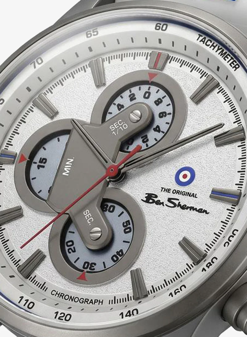 Ben Sherman Brighton White Dial White Silicone Strap Chronograph Watch for Men, 43.5mm