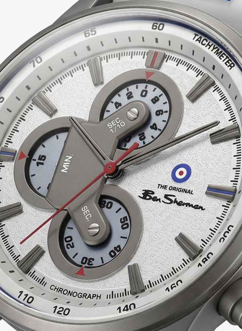 Ben Sherman Brighton White Dial White Silicone Strap Chronograph Watch for Men, 43.5mm - Image 2