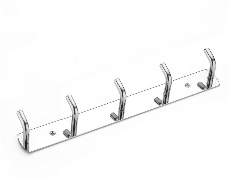 iSTAR Stainless Steel 5 Pin Bathroom Cloth Hooks Hanger Door Wall Bedroom Bathroom Robe Hooks Rail for Hanging Keys,Clothes,Towel Steel Hook (Silver) (Pack of 1) - Image 1