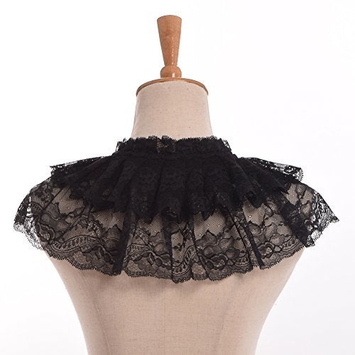 BLESSUME Lace Neck Ruff Collar Mini Cape (Black (2 Layered)) - Image 5
