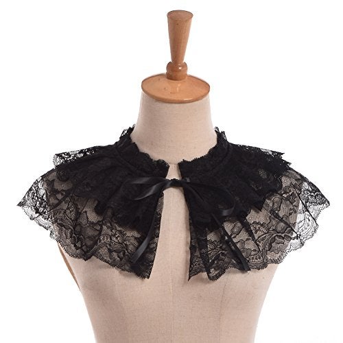 BLESSUME Lace Neck Ruff Collar Mini Cape (Black (2 Layered)) - Image 2