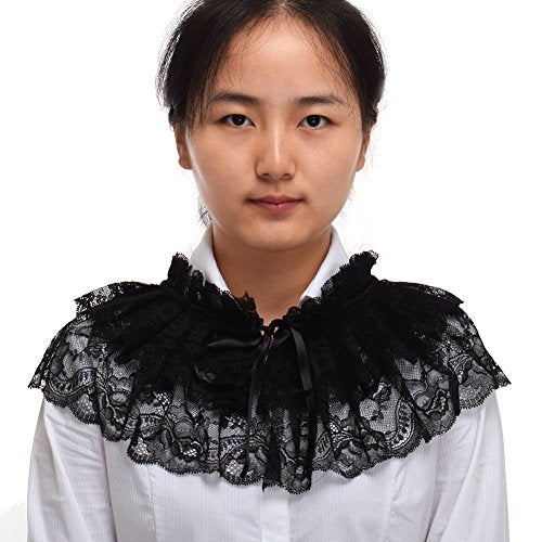 BLESSUME Lace Neck Ruff Collar Mini Cape (Black (2 Layered)) - Image 1