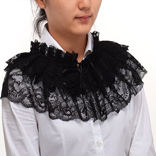 BLESSUME Lace Neck Ruff Collar Mini Cape (Black (2 Layered)) - Image 4