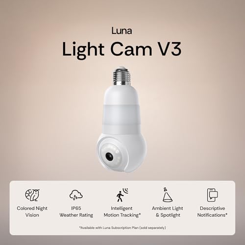 LUNA Home Luna Light Bulb Security Cameras Wireless Outdoor Indoor 360 Pan Tilt Color Night Vision LED Bulb Spotlight 24GHz WiFi 6 Porch Light Cameras for Home Security 2026 Upgrade Version - Image 3