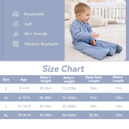 FIEMOL Baby Sleep Sack 6-12 Months, Long Sleeve Baby Wearable Blanket 0.5 Tog with Mittens, 2-Way Zipper Newborn Cotton Sleeping Sack for Boy and Girl Blue Whale 2 Pack (Medium) - Image 4