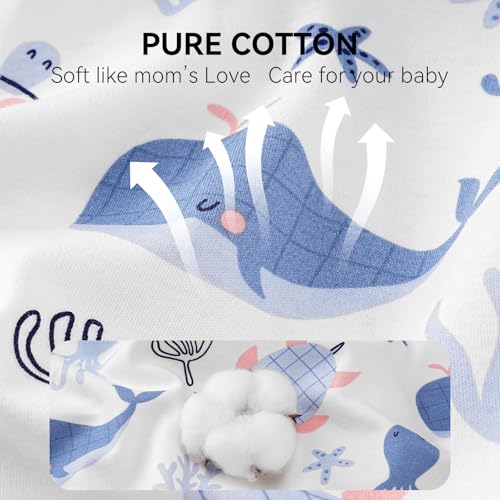 FIEMOL Baby Sleep Sack 6-12 Months, Long Sleeve Baby Wearable Blanket 0.5 Tog with Mittens, 2-Way Zipper Newborn Cotton Sleeping Sack for Boy and Girl Blue Whale 2 Pack (Medium) - Image 5