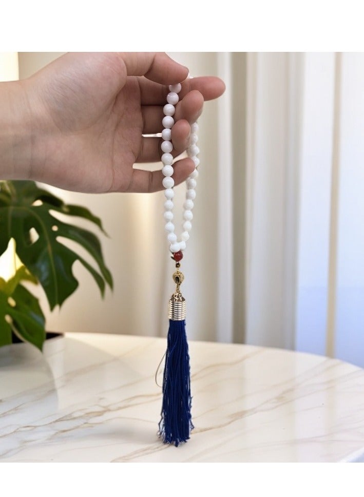 Unisex Islamic Tasbeeh 33 - Handmade white shell prayer beads - Each bead is 8mm in diameter! - Image 1