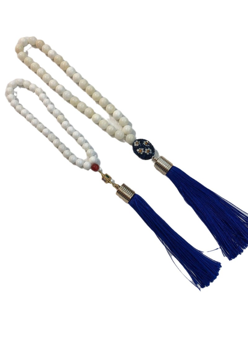 Unisex Islamic Tasbeeh 33 - Handmade white shell prayer beads - Each bead is 8mm in diameter! - Image 3