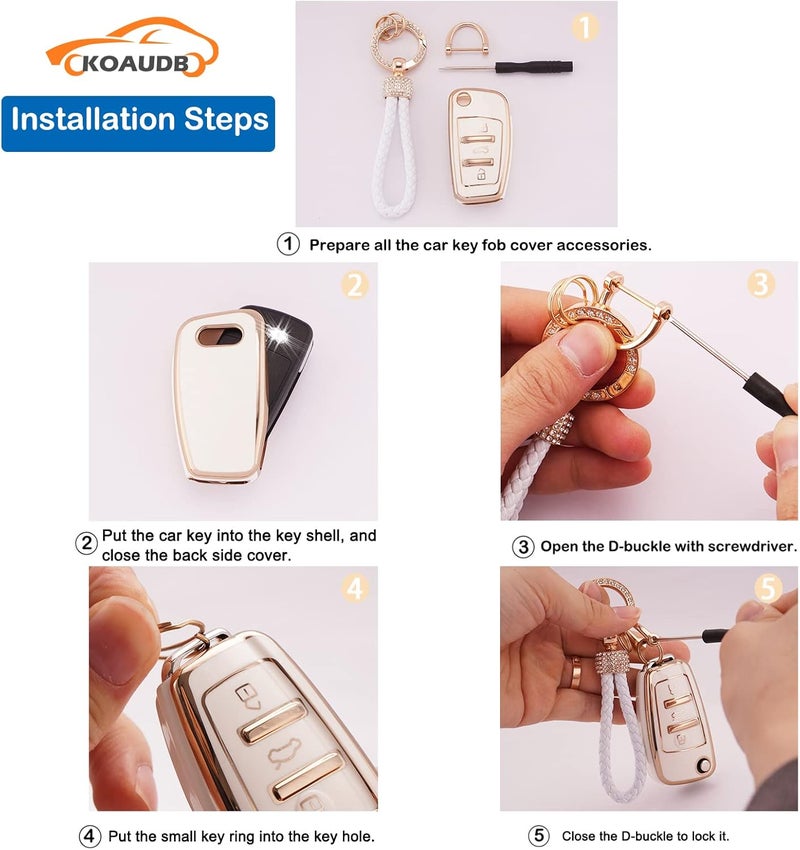Koaudb Car Key Case Cover for Audi Models with Key Ring - Image 4