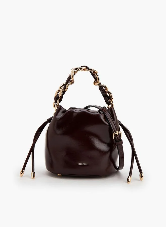 Drawstring Bucket Bag With Chain Handle