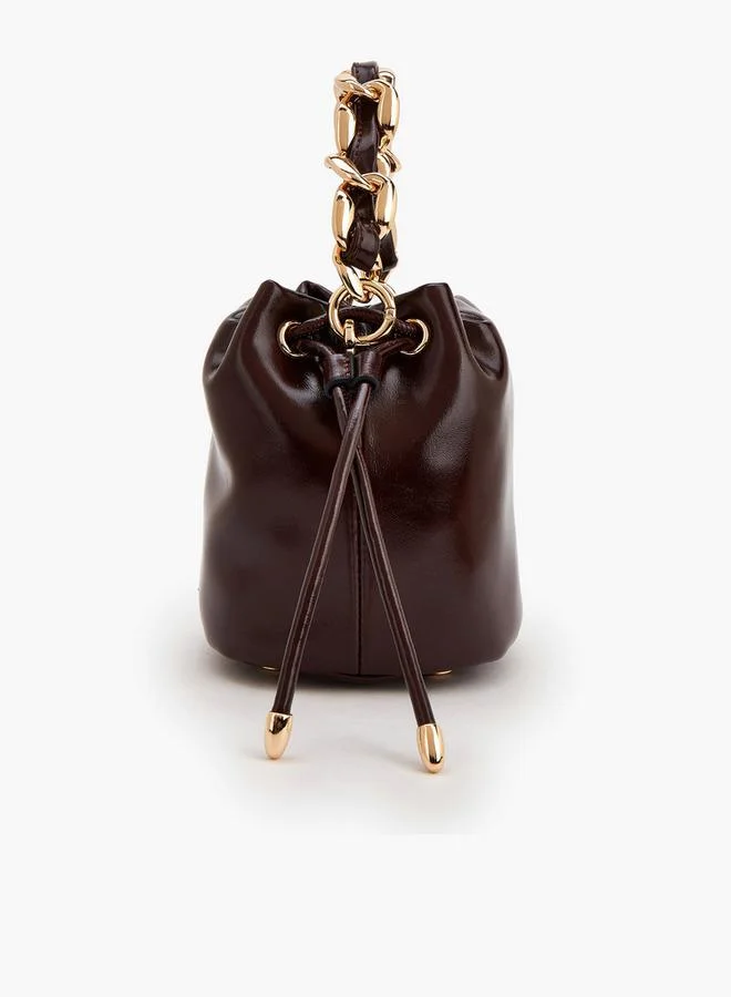 Celeste BURGUNDY Drawstring Bucket Bag With Chain Handle for Women | Best Price UAE