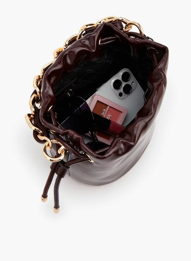 Celeste BURGUNDY Drawstring Bucket Bag With Chain Handle for Women | Best Price UAE