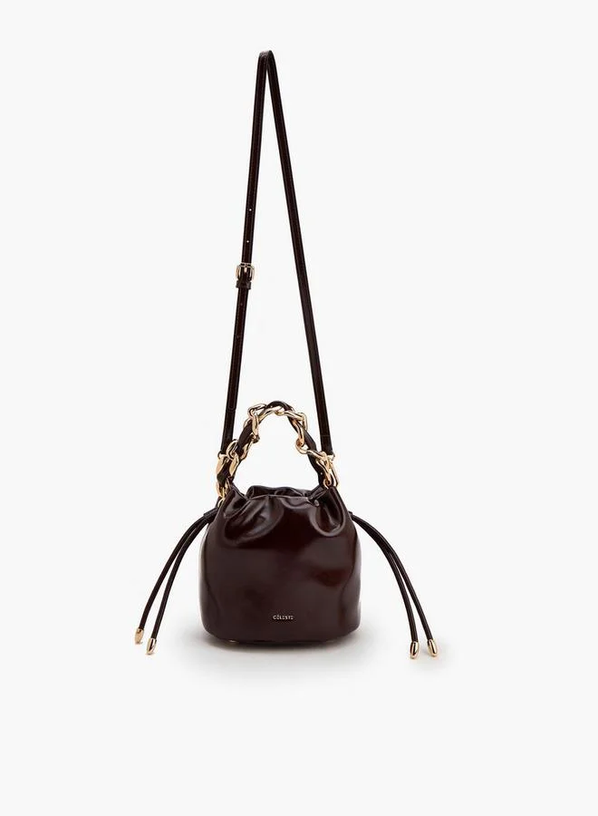 Celeste BURGUNDY Drawstring Bucket Bag With Chain Handle for Women | Best Price UAE