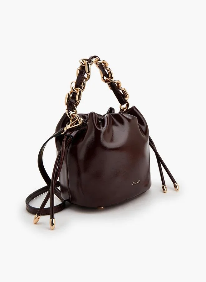 Celeste BURGUNDY Drawstring Bucket Bag With Chain Handle for Women | Best Price UAE