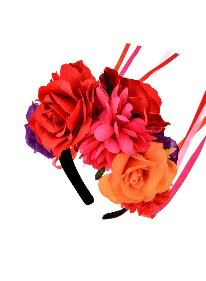 Floral Fall Day Of The Dead Flower Crown Festival Headband Rose Mexican Floral Headpiece Hc23 (Red Purple) - Image 4