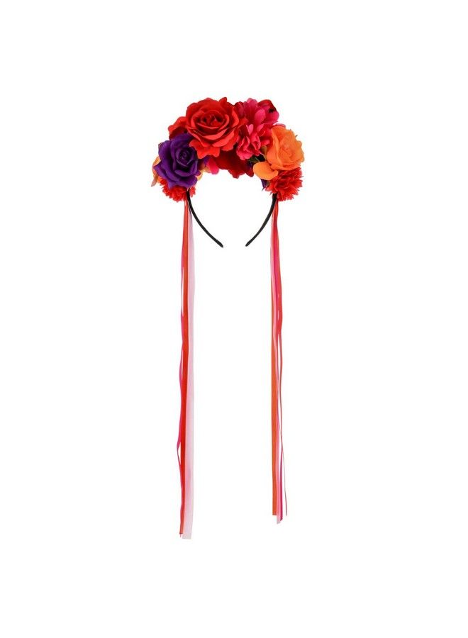 Floral Fall Day Of The Dead Flower Crown Festival Headband Rose Mexican Floral Headpiece Hc23 (Red Purple) - Image 3