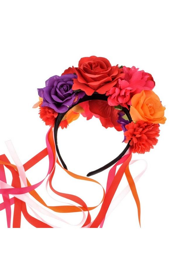 Floral Fall Day Of The Dead Flower Crown Festival Headband Rose Mexican Floral Headpiece Hc23 (Red Purple) - Image 5