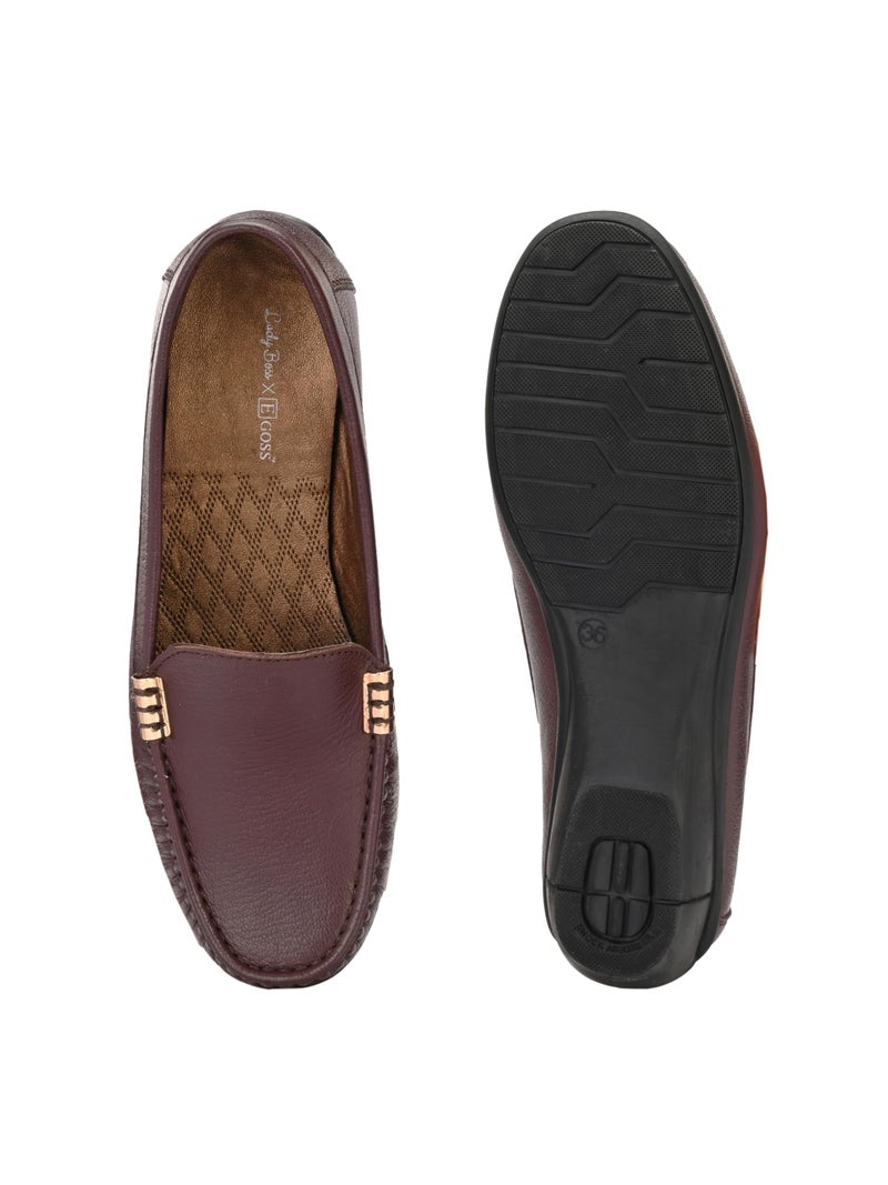 egoss Lady Boss X Premium Genuine Leather Loafer Casual Shoes for Women (Maroon-7)-LD-228 - Image 4