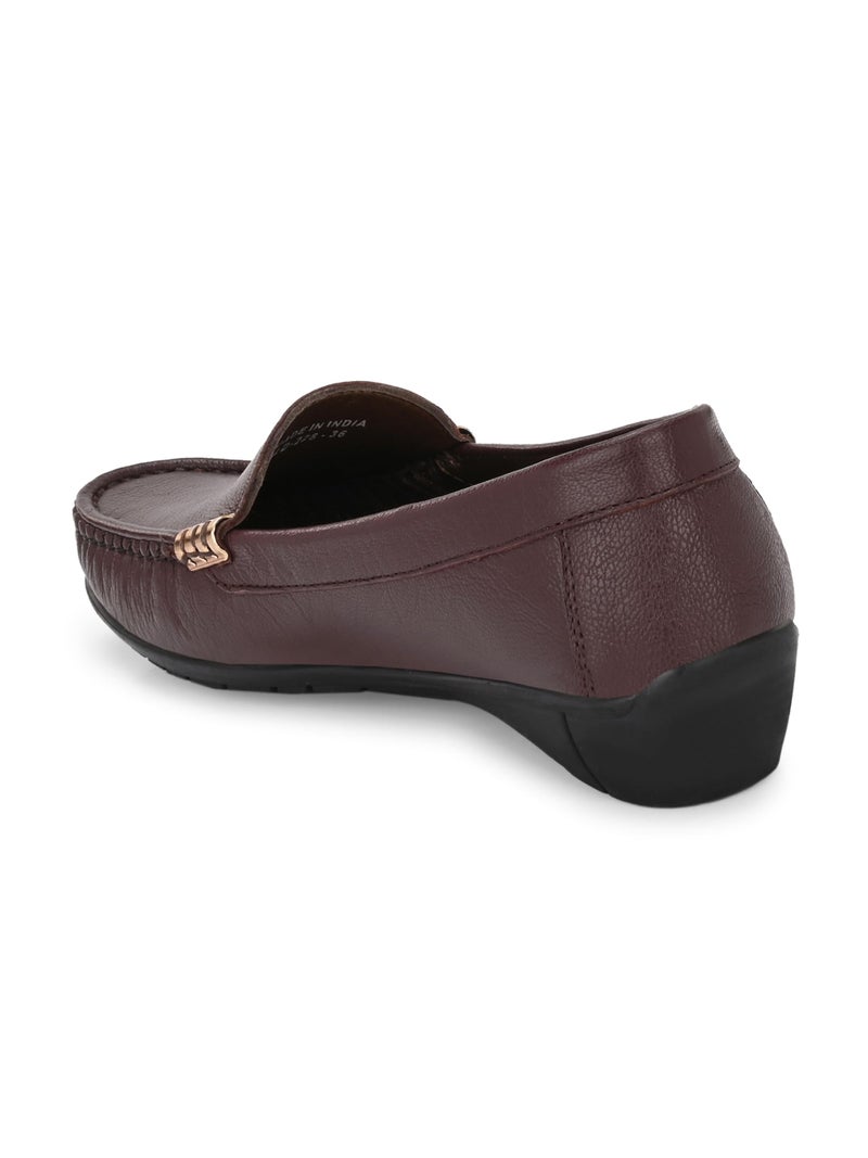 egoss Lady Boss X Premium Genuine Leather Loafer Casual Shoes for Women (Maroon-7)-LD-228 - Image 2