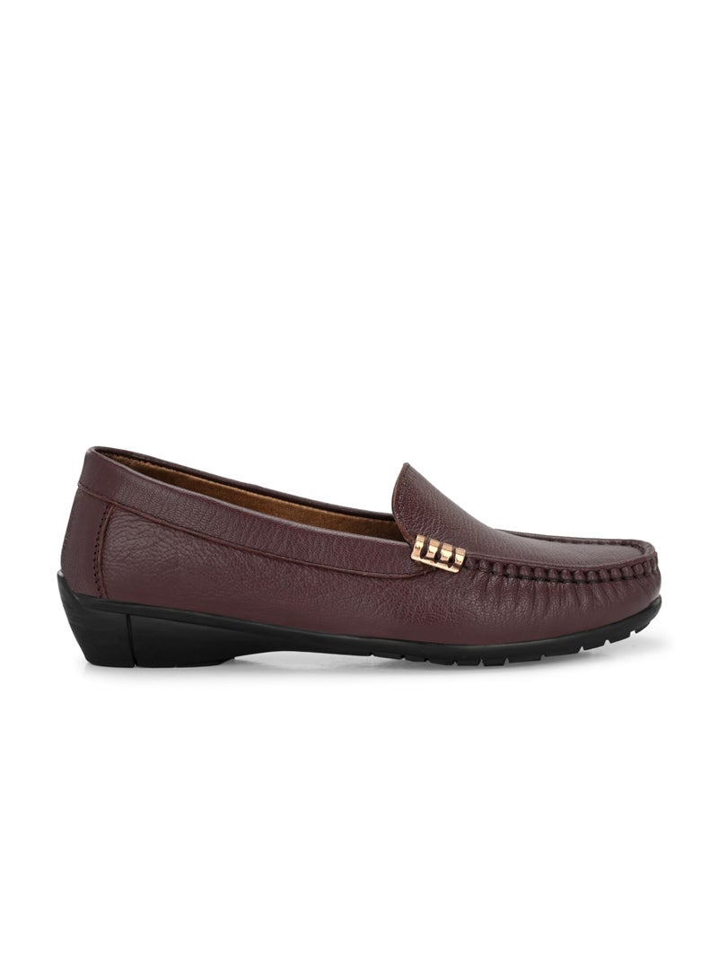 egoss Lady Boss X Premium Genuine Leather Loafer Casual Shoes for Women (Maroon-7)-LD-228 - Image 3