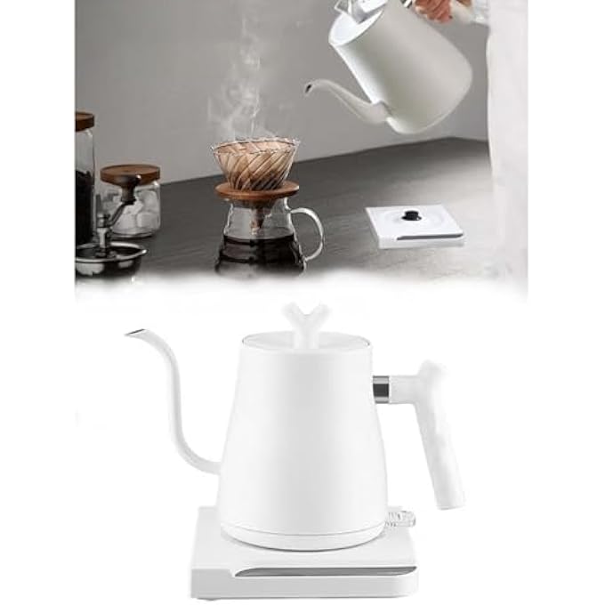 VAOdo 1L Electric Kettle 1000W Stainless Steel Liner Gooseneck Boiling Kettle Automatic PowerOff For Pour Over Coffee Tea Quick Heating Hot Water Boiler White White - Image 1