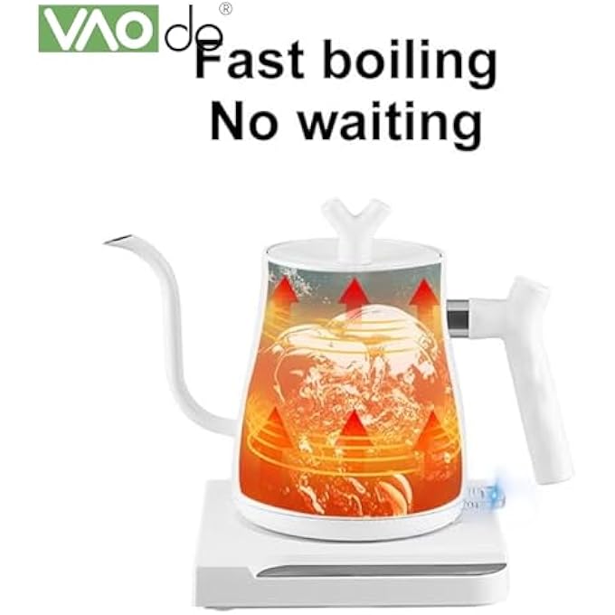 VAOdo 1L Electric Kettle 1000W Stainless Steel Liner Gooseneck Boiling Kettle Automatic PowerOff For Pour Over Coffee Tea Quick Heating Hot Water Boiler White White - Image 4