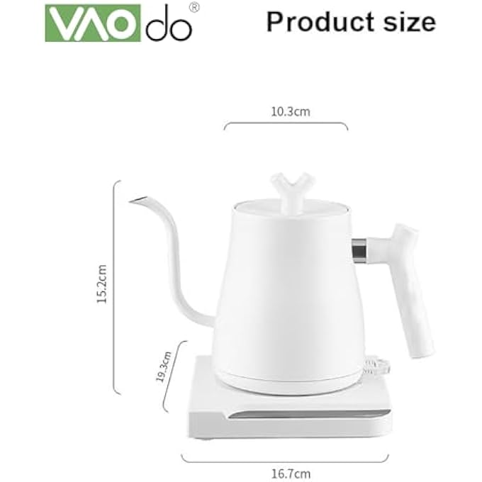 VAOdo 1L Electric Kettle 1000W Stainless Steel Liner Gooseneck Boiling Kettle Automatic PowerOff For Pour Over Coffee Tea Quick Heating Hot Water Boiler White White - Image 5