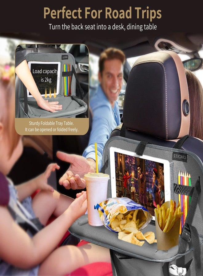 LUCMO Car Backseat Organizer with Tablet Holder-2 Pack,6 Storage Pockets Car Storage Organizer with Foldable Food Tray,Car Seat Back Protectors Kick Mats Travel Accessories-Grey - Image 4