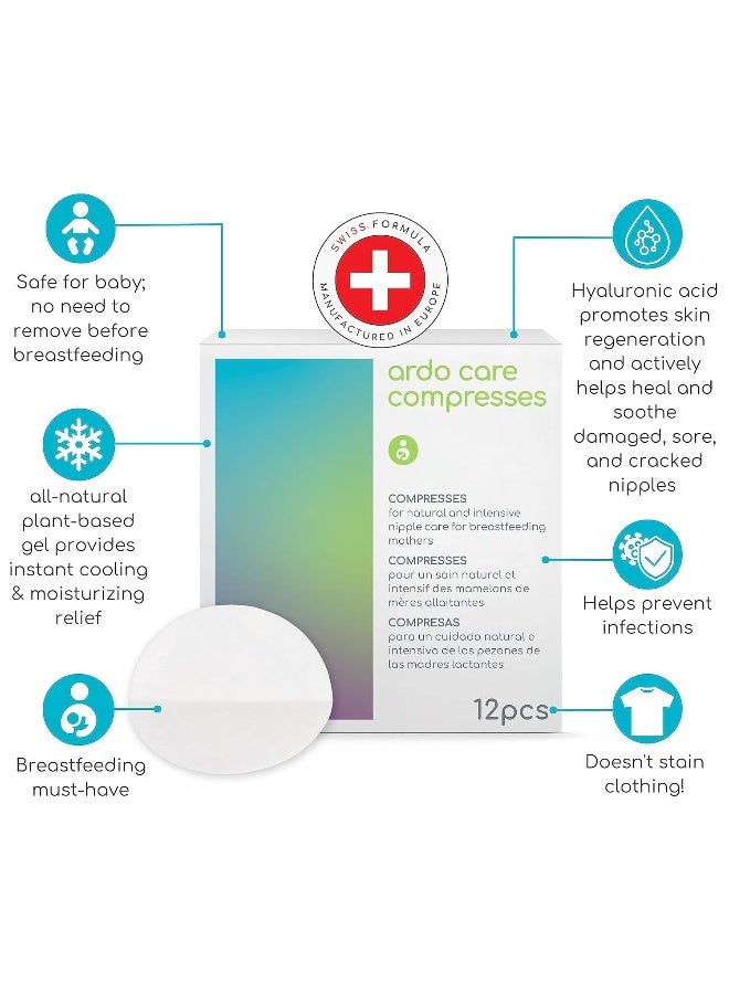 Ardo Care Compresses (12pcs), Vegan, with Hyaluronic Acid, Soothing & Cooling Breast Gel Pads for Intensive Care of Sore, Painful Breastfeeding Nipples, Made in Europe, Individually Wrapped & Hygienic - Image 2