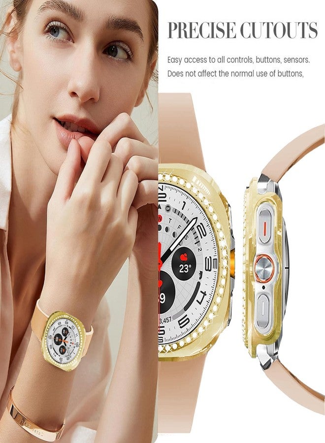 DEALELE [Pack of 2 Watch Cases Compatible with Samsung Galaxy Watch 7 Ultra (47 mm), Glitter Rhinestone Diamond Protective Watch Cover Replacement Case for Men and Women, 47 mm, Gold + Transparent - Image 2