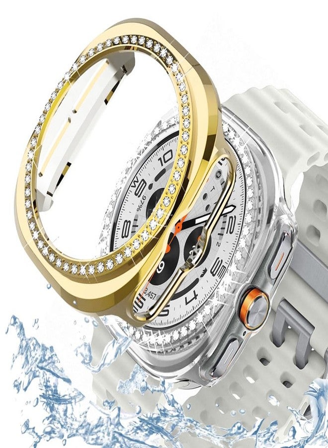 DEALELE [Pack of 2 Watch Cases Compatible with Samsung Galaxy Watch 7 Ultra (47 mm), Glitter Rhinestone Diamond Protective Watch Cover Replacement Case for Men and Women, 47 mm, Gold + Transparent - Image 1
