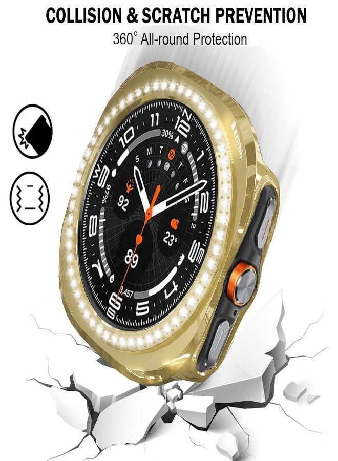 DEALELE [Pack of 2 Watch Cases Compatible with Samsung Galaxy Watch 7 Ultra (47 mm), Glitter Rhinestone Diamond Protective Watch Cover Replacement Case for Men and Women, 47 mm, Gold + Transparent - Image 3