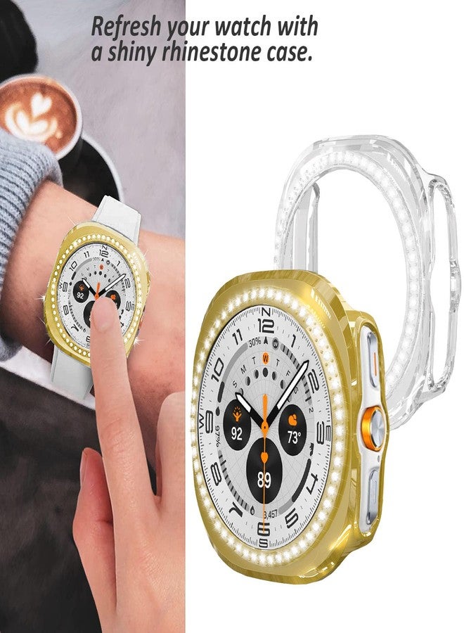 DEALELE [Pack of 2 Watch Cases Compatible with Samsung Galaxy Watch 7 Ultra (47 mm), Glitter Rhinestone Diamond Protective Watch Cover Replacement Case for Men and Women, 47 mm, Gold + Transparent - Image 4