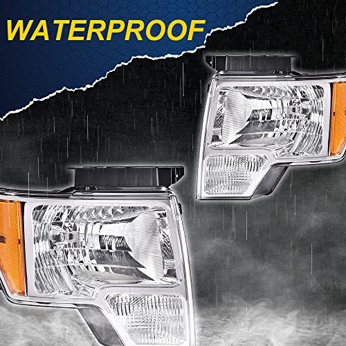 GPLUS مجموعة مصابيح أمامية G-PLUS، متوافقة مع فورد F150 2009 2010 2011 2012 2013 2014 (لا تناسب نمط LED، تناسب فقط بدون نمط LED) مصباح أمامي، عدسة واضحة، هيكل كروم، عاكس برتقالي - Image 4