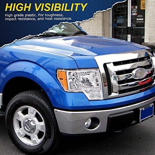 GPLUS مجموعة مصابيح أمامية G-PLUS، متوافقة مع فورد F150 2009 2010 2011 2012 2013 2014 (لا تناسب نمط LED، تناسب فقط بدون نمط LED) مصباح أمامي، عدسة واضحة، هيكل كروم، عاكس برتقالي - Image 3