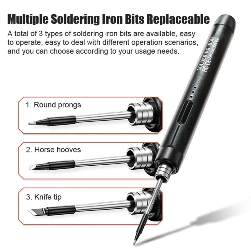 USB Soldering Iron Kit: Silver 800 mAh Rechargeable Fast Warming 3-Gear Temperature Adjustment - Portable Premium Metal Housing USB Soldering Iron Set for Hobbyists, Electronic Repairs & On-the-Go Use - Image 2
