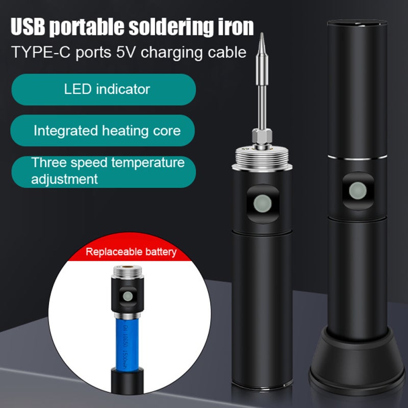 USB Soldering Iron Kit: Silver 800 mAh Rechargeable Fast Warming 3-Gear Temperature Adjustment - Portable Premium Metal Housing USB Soldering Iron Set for Hobbyists, Electronic Repairs & On-the-Go Use - Image 4