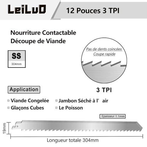 LEILUO 12-Inch Frozen Meat Bone Cutting Reciprocating Saw Blades 5 Piece Stainless Steel Sawzall Blades with Storage Box - Image 4