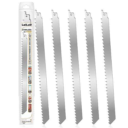 LEILUO 12-Inch Frozen Meat Bone Cutting Reciprocating Saw Blades 5 Piece Stainless Steel Sawzall Blades with Storage Box - Image 1