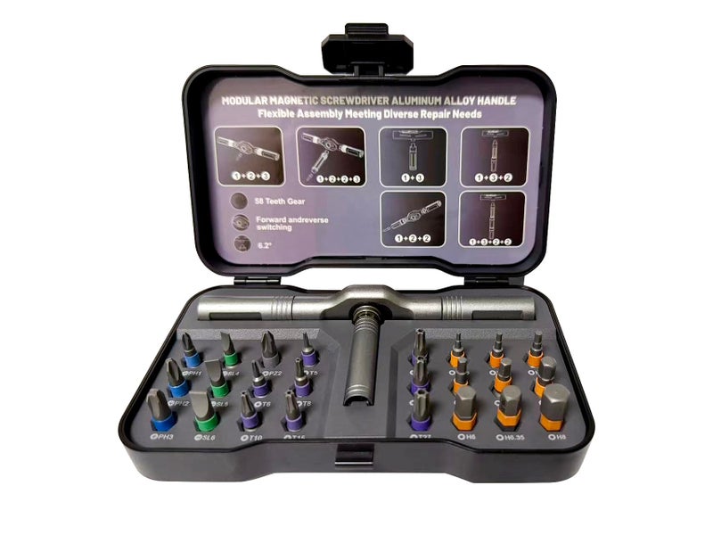 aiyun Magnetic Screwdriver Set, DIY Ratchet Screwdriver Set, Multi Bit Magnetic Drive Set with Detachable Ratchet Handle, Portable Precision Repair Tool Kit for Furniture Computer Bicycle (24) - Image 1