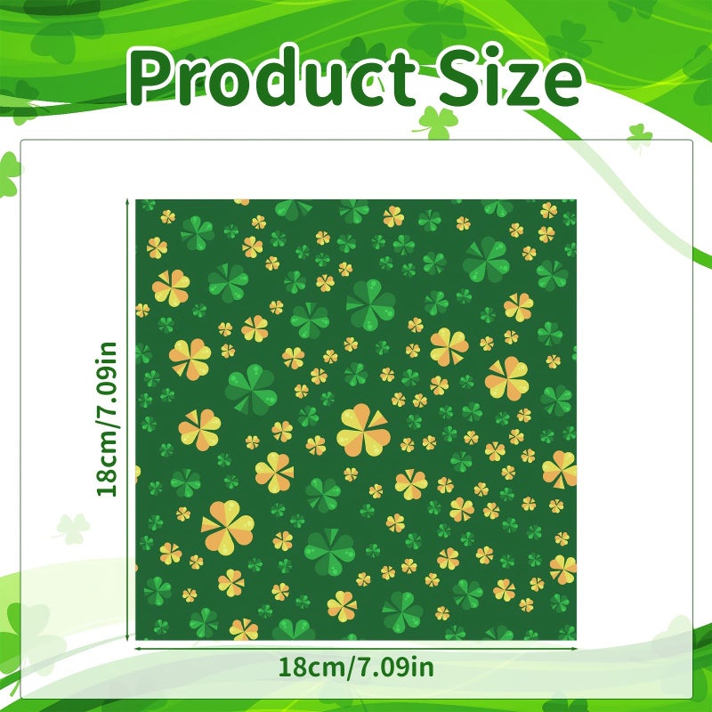 100 Pcs Oil Proof Paper for Bread 7.09 by 7.09 Inch 4 Assorted Designs Green Four Leaf Clover for St Patricks Day Party and Festive Occasions - Image 2