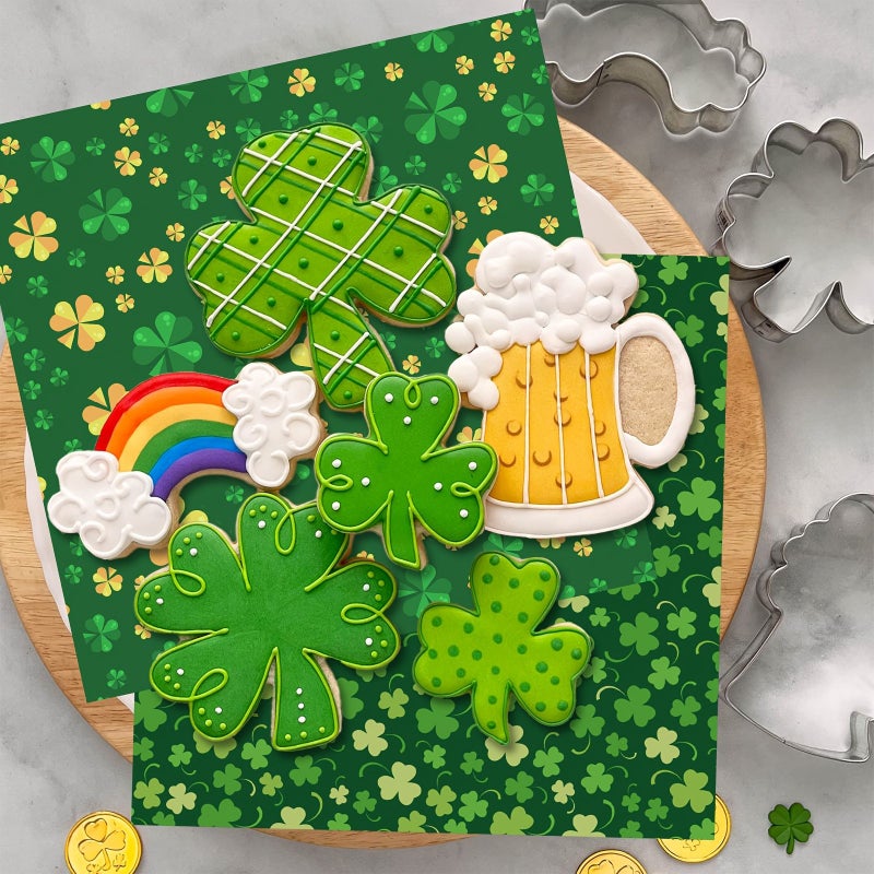 100 Pcs Oil Proof Paper for Bread 7.09 by 7.09 Inch 4 Assorted Designs Green Four Leaf Clover for St Patricks Day Party and Festive Occasions - Image 4